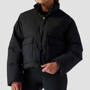Black Cropped Boxy Snap Front Puffer by Stoic